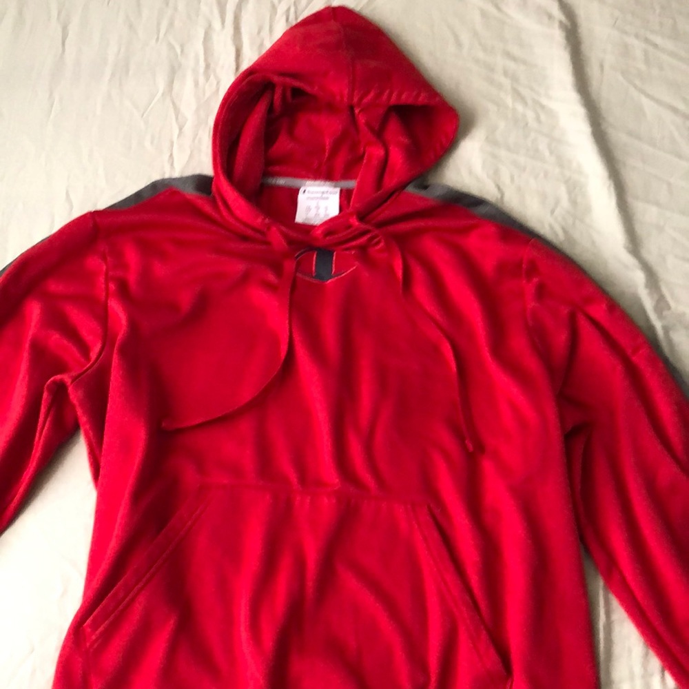 Red champion power train hoodie